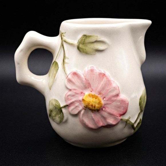 Other - Vintage Brazil Ceramic Floral Creamer Pitcher Pink Zinnia Handcrafted
